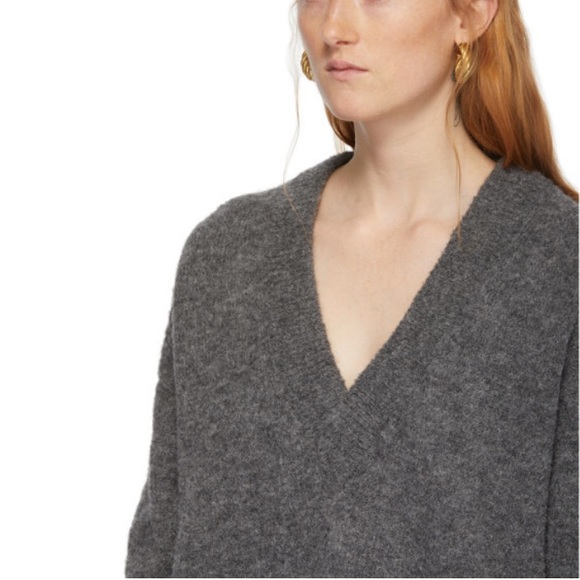 TIBI AIRY ALPACA V-NECK SWEATER - HEATHER GREY - Picture 4 of 16